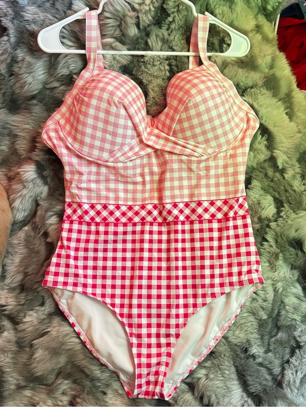 Lands' End Pink and White Gingham one piece swimsuit